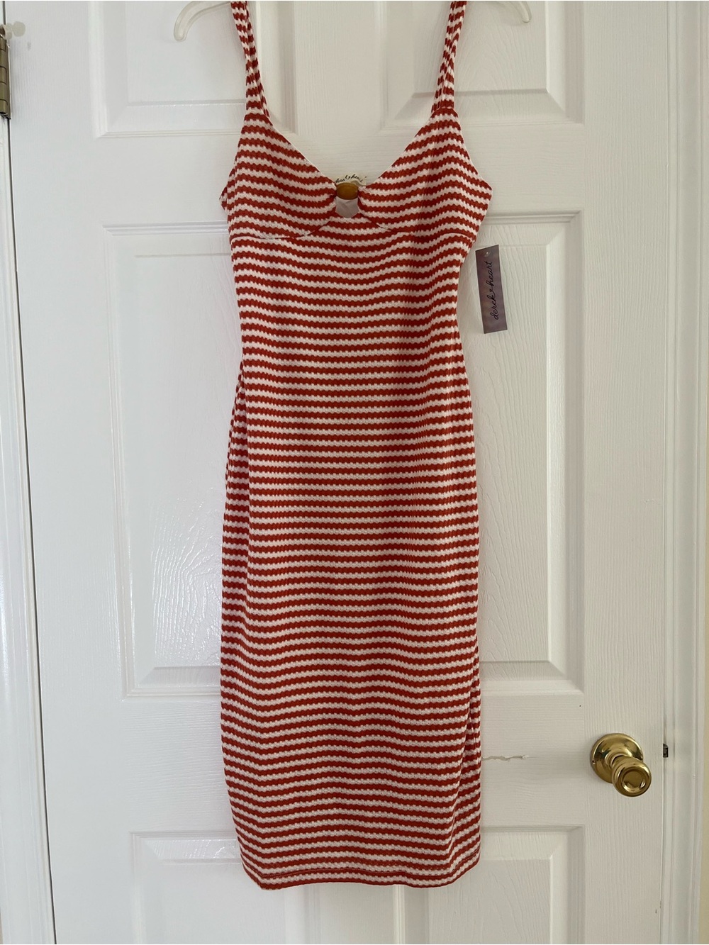 Derek Heart Red and White Striped Midi Slip Dress